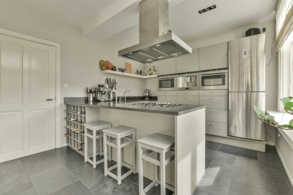 Illuminated cabinets in modern kitchen